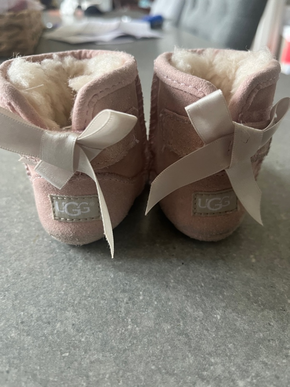 UGG Kids Blush Pink Shearling Bow Booties
